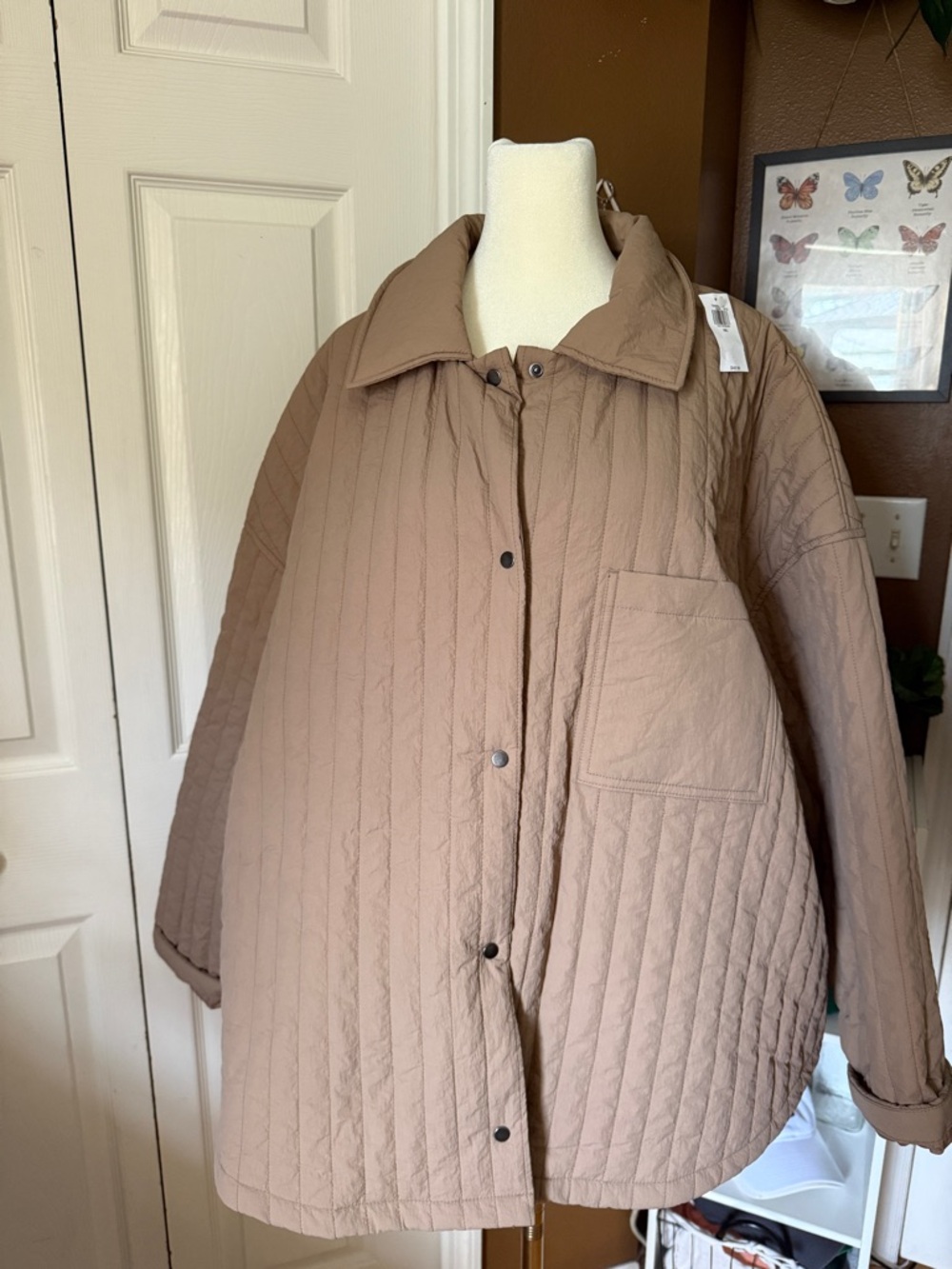 NWT Old Navy Quilted Lightweight Puffer Tan Oversized Snap-Front Jacket / XXL - Picture 6 of 10